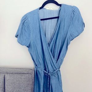 Madewell Puff Sleeve Denim Wrap Dress